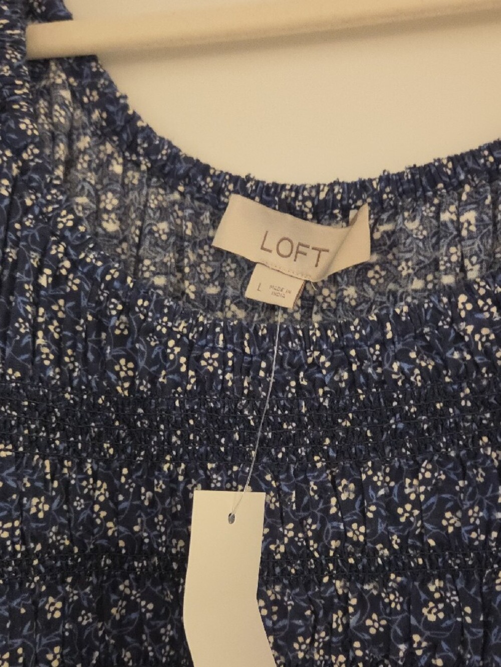 LOFT Blue Floral Smocked Maxi Dress with Puff Sleeves - Picture 2 of 4